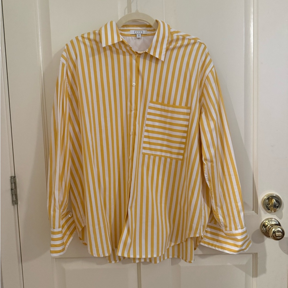 AYR The Deep End Striped Button Down Shirt in Mustard/White